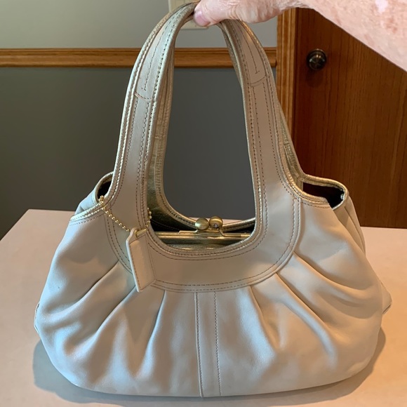 COACH Satchel, Cream with Gold Trim - Picture 1 of 16